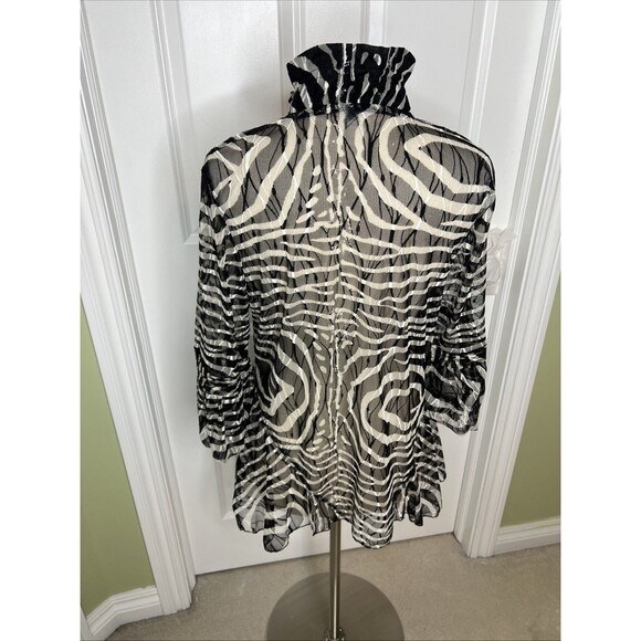 Damee Jacket Womens L Black Zebra Striped Mesh Art To Wear Artsy Lagenlook Top - Picture 7 of 10